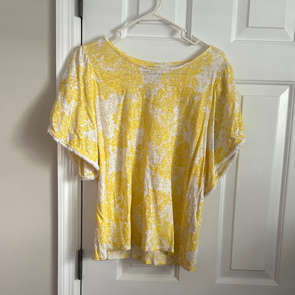 Chico's Sunny Yellow and White Short Sleeve Top